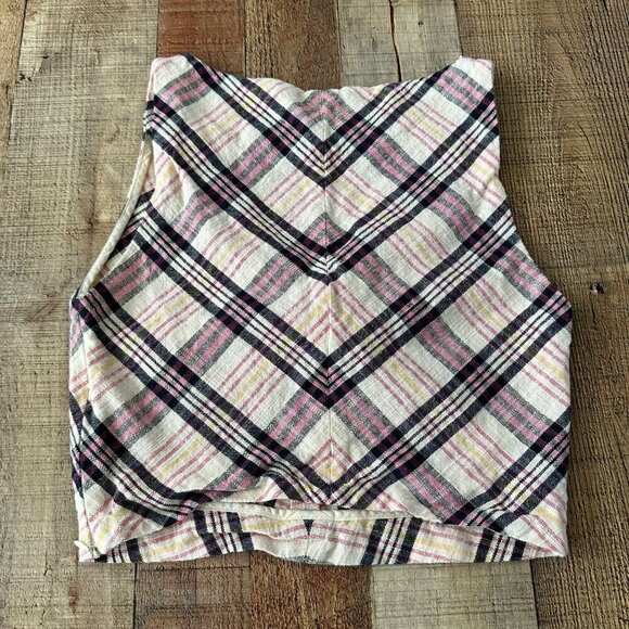 Zara TRF Womens Plaid Crop Top Size Small Bow Detail Pink Black - Picture 7 of 7